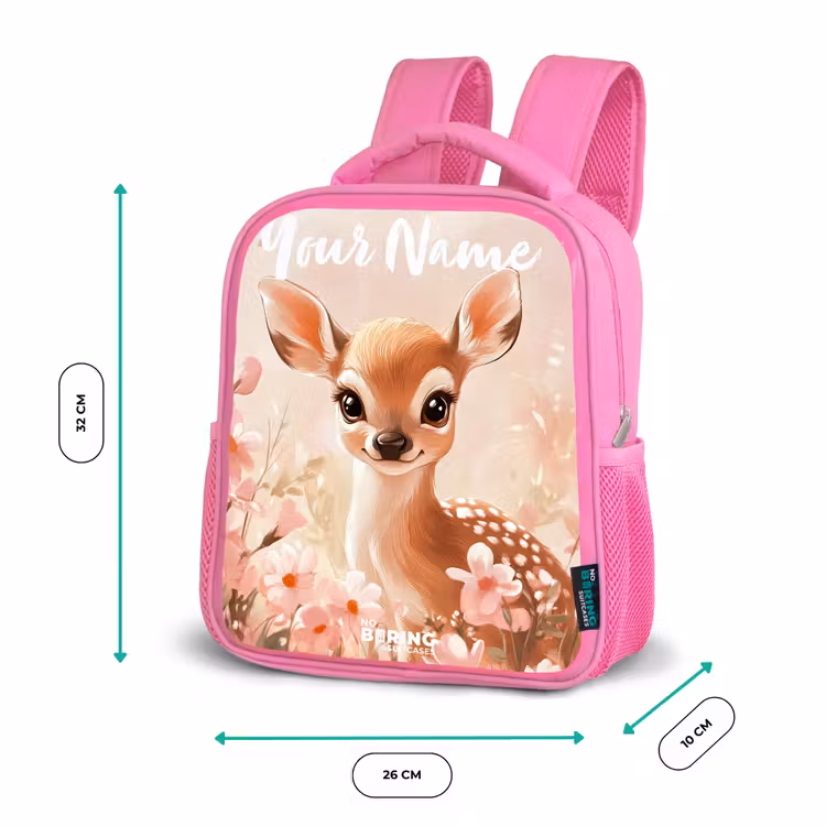 Kids backpack with name - Pink - Deer - Flowers - Dots - Pink — 3