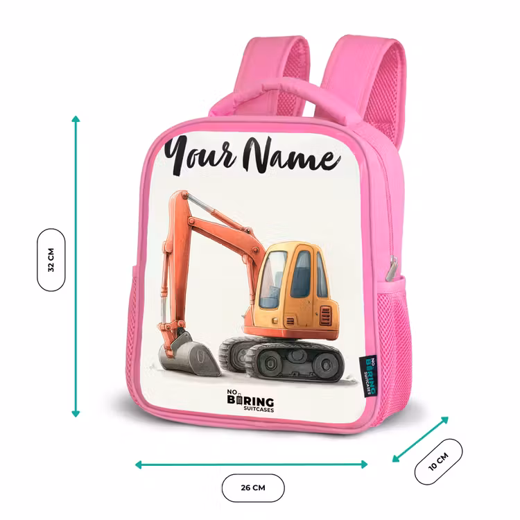 Kids backpack with name - Pink - Excavator - Signed - Orange — 3