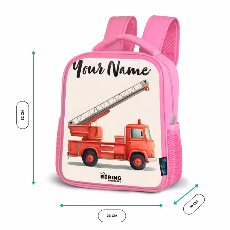 Kids backpack with name - Pink - Fire truck - Signed - Red — 3
