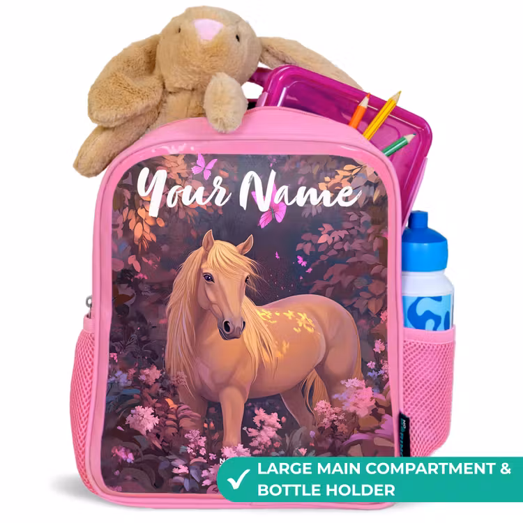 Kids backpack with name - Pink - Horse - Flowers - Purple - Butterfly — 2