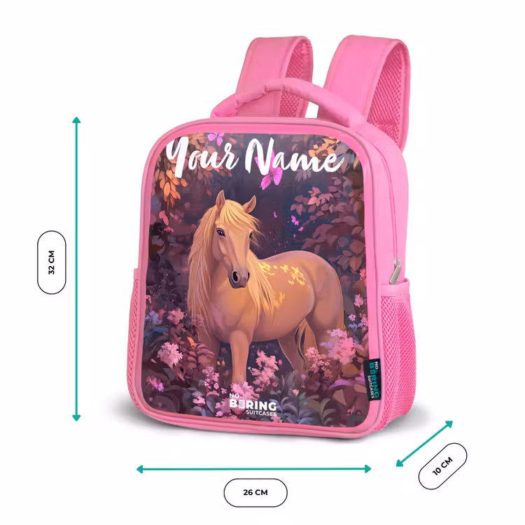 Kids backpack with name - Pink - Horse - Flowers - Purple - Butterfly — 3