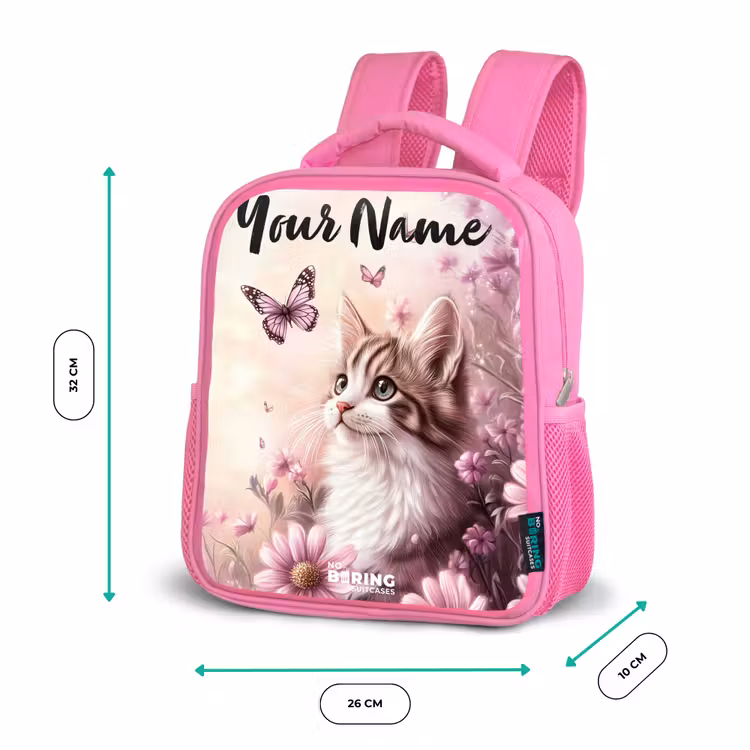 Kids backpack with name - Pink - Kitten - Butterflies - Purple - Flowers — 3