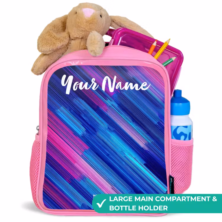 Kids backpack with name - Pink - Neon - Stripes - Abstract - Blue - Pink — 2