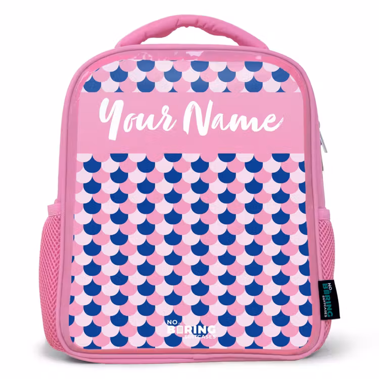 Kids backpack with name - Pink - Scales - Pattern - Blue - Pink — 1