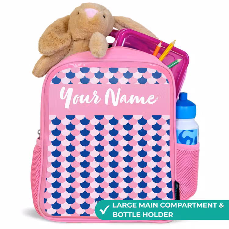 Kids backpack with name - Pink - Scales - Pattern - Blue - Pink — 2