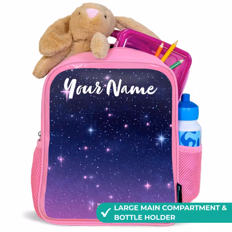 Kids backpack with name - Pink - Stars - Galaxy - Blue - Pink — 2