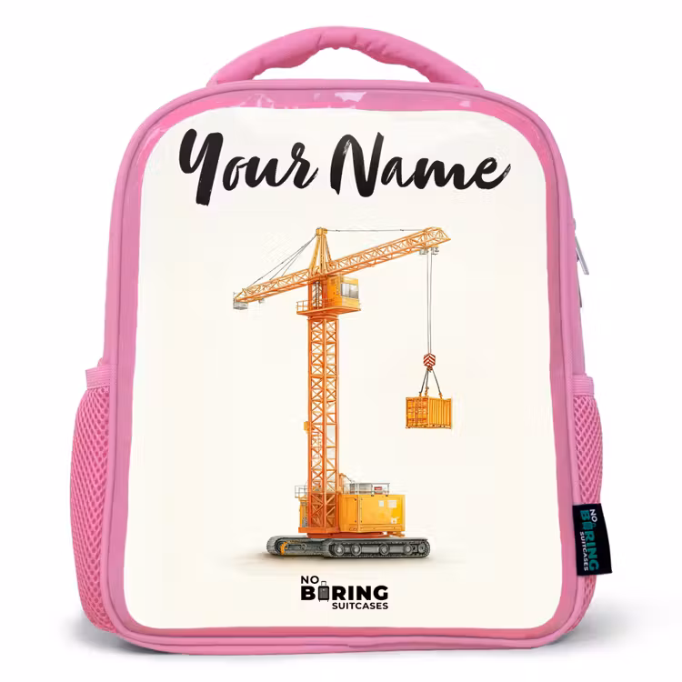 Kids backpack with name - Pink - Tower Crane - Signed - Orange — 1