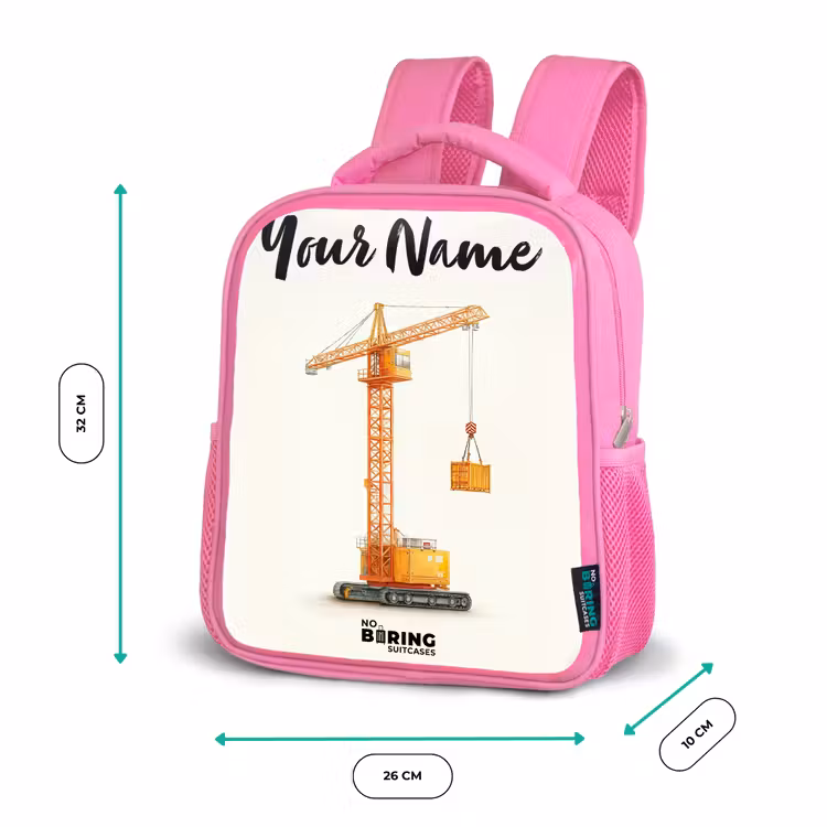 Kids backpack with name - Pink - Tower Crane - Signed - Orange — 3