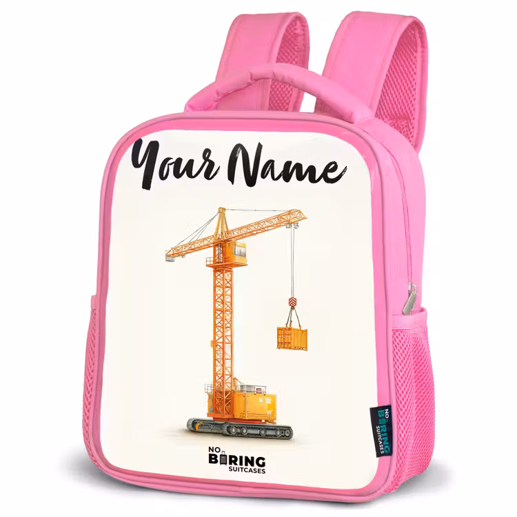 Kids backpack with name - Pink - Tower Crane - Signed - Orange — 4