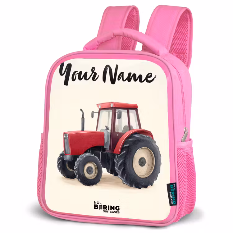Kids backpack with name - Pink - Tractor - Signed - Red — 4