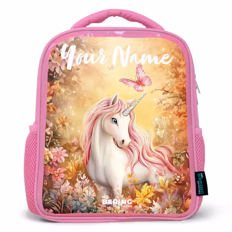 Kids backpack with name - Pink - Unicorn - Butterfly - Pink - Mane — 1