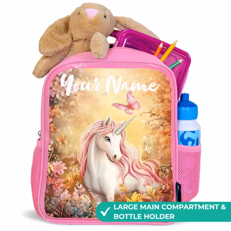 Kids backpack with name - Pink - Unicorn - Butterfly - Pink - Mane — 2