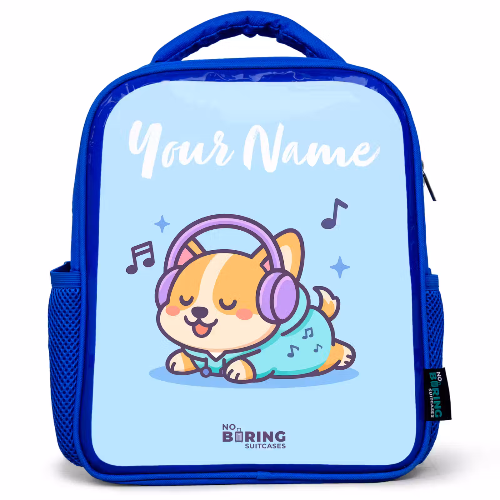 Kids backpack with name - Blue - Kawai - Dog - Music — 1