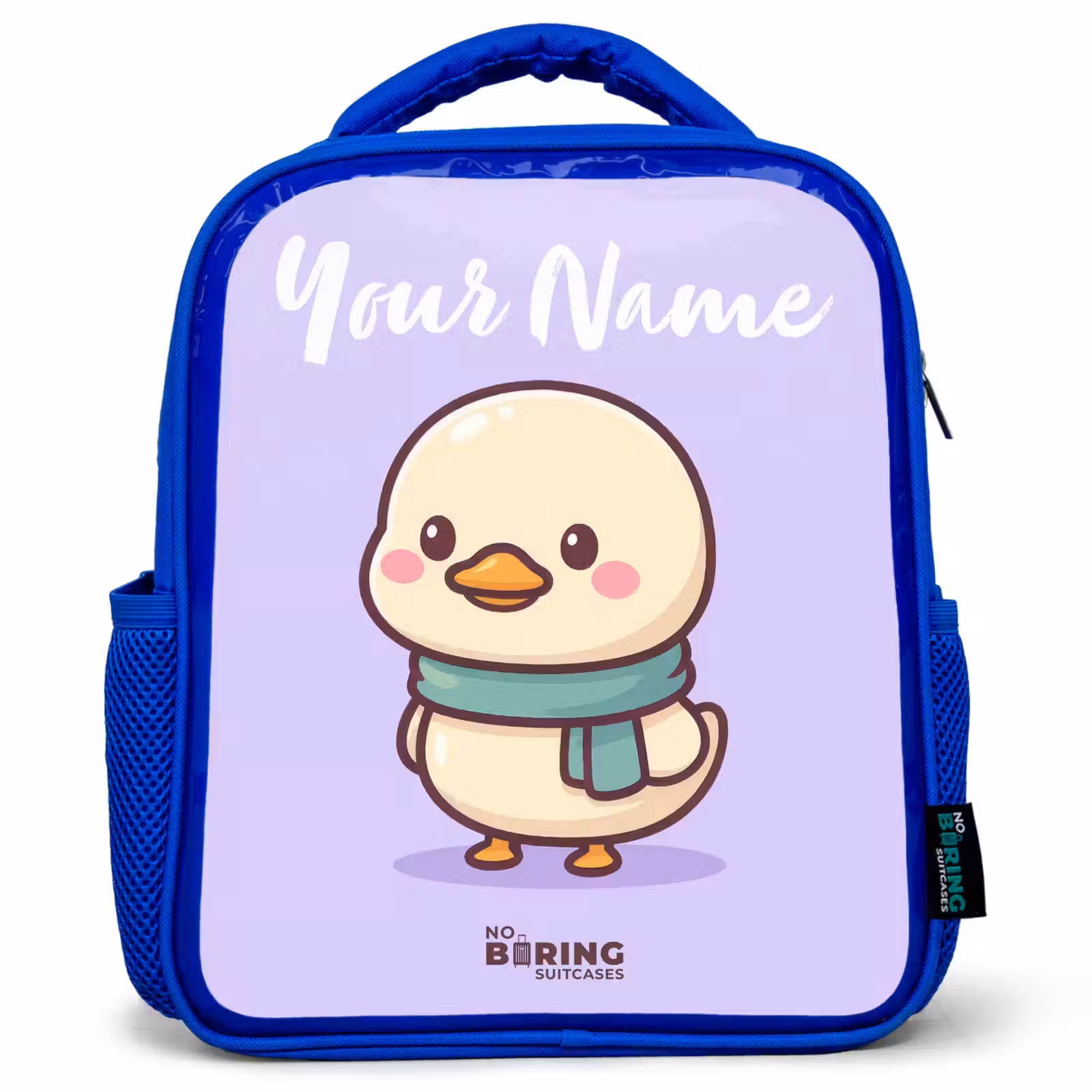 Kids backpack with name - Blue - Kawai - Duck - Scarf — 1