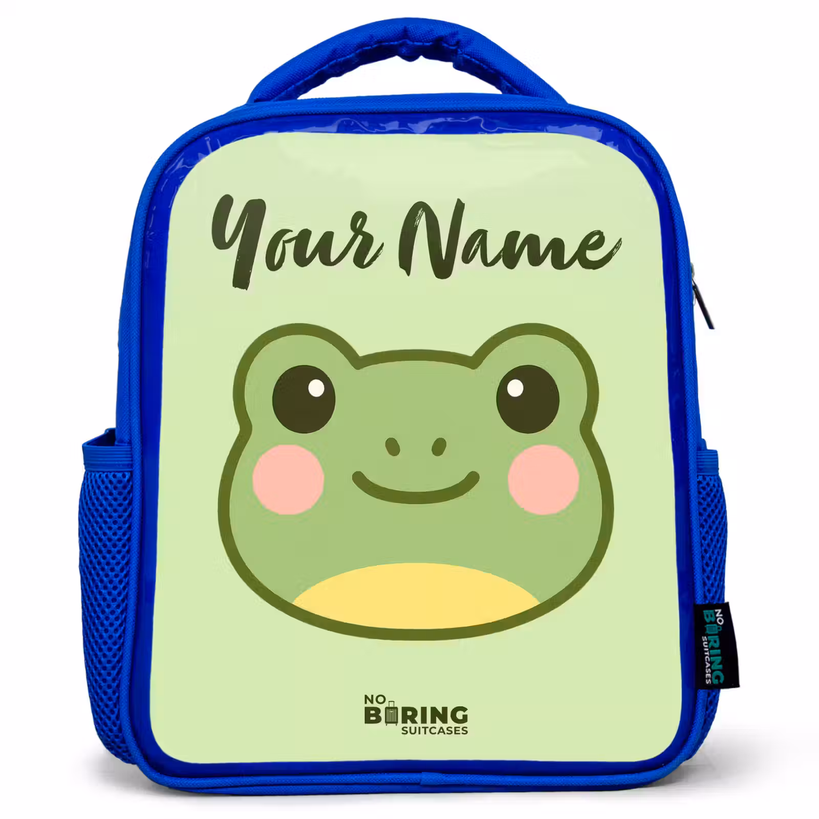 Kids backpack with name - Blue - Kawai - Frog - Green — 1
