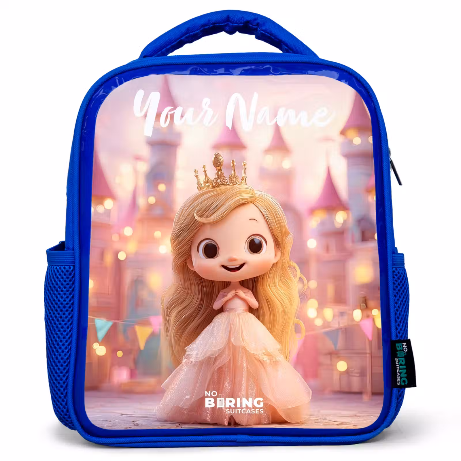 Kids backpack with name - Blue - Princess - Pink - Castle — 1