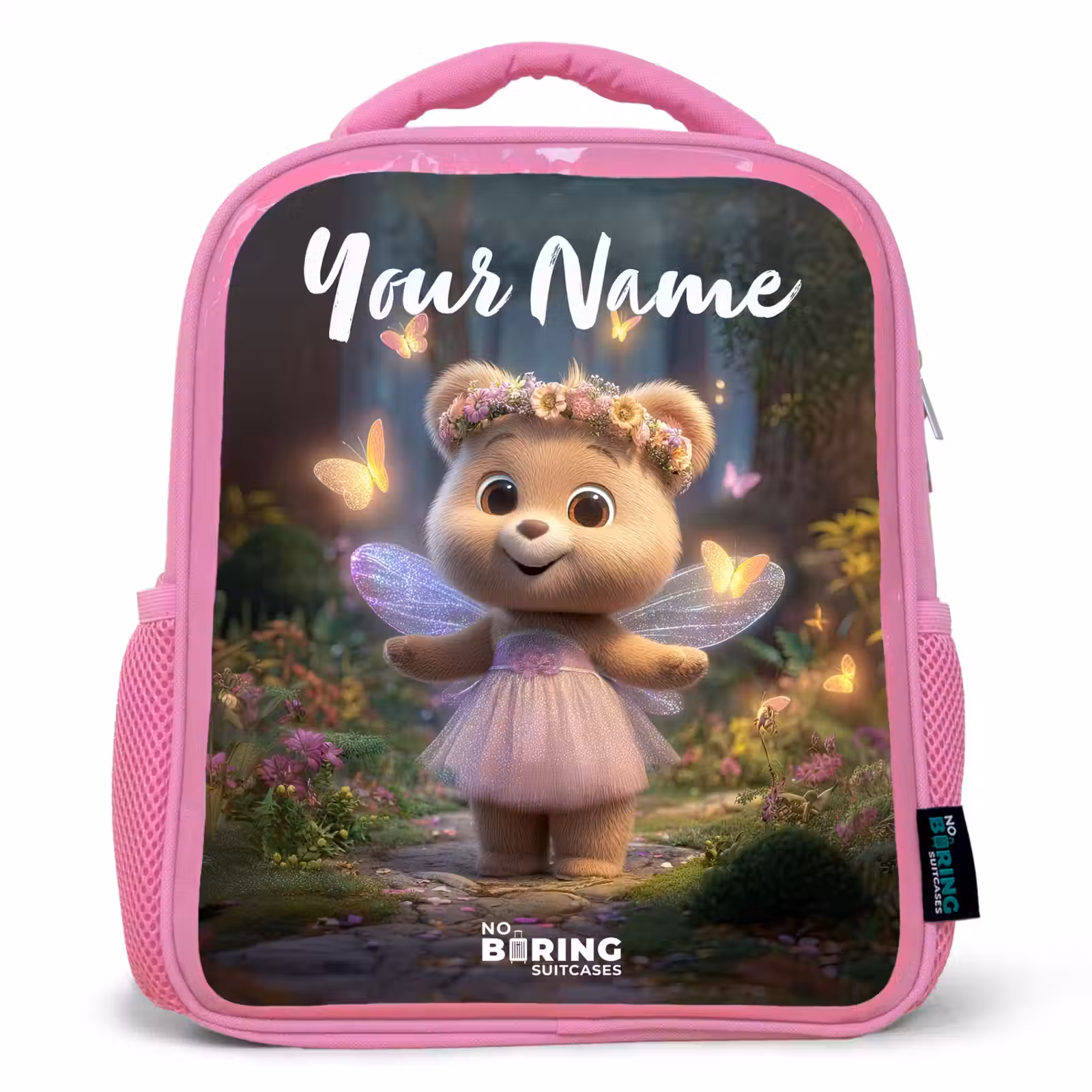 Kids backpack with name - Pink - Bear - Butterflies - Forest - Fairy — 1