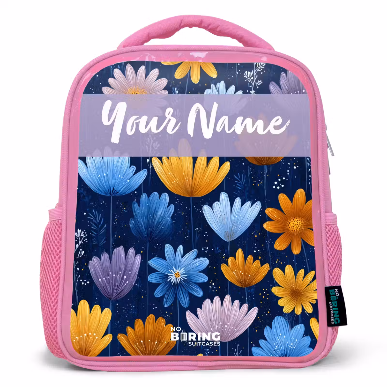 Kids backpack - Pink - Flowers - Pattern - Blue — 1