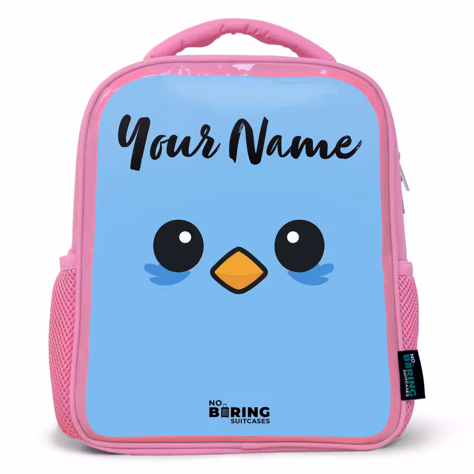 Kids backpack with name - Pink - Kawai - Bird - Blue — 1