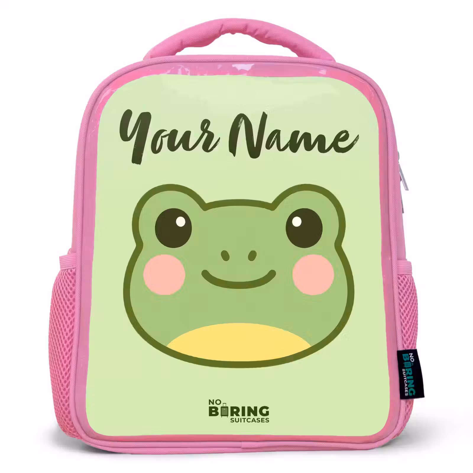 Kids backpack with name - Pink - Kawai - Frog - Green — 1