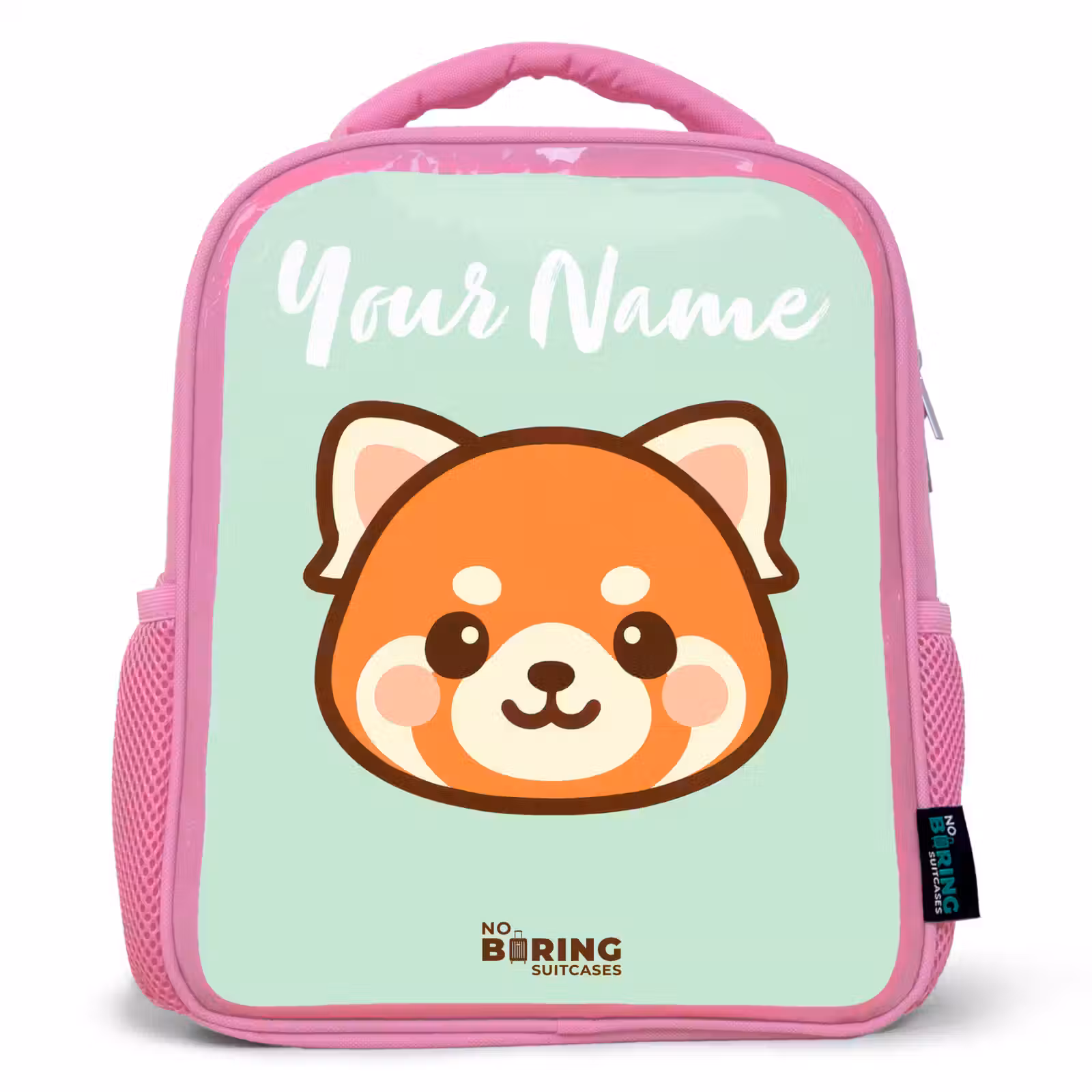 Kids backpack with name - Pink - Kawai - Red panda - Green — 1
