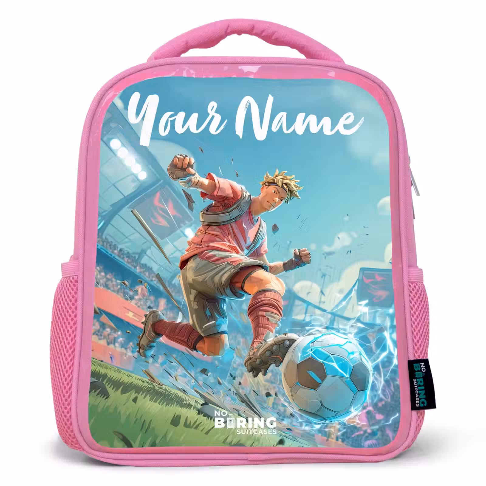 Kids backpack with name - Pink - Soccer - Boy - Stadium - Electric — 1