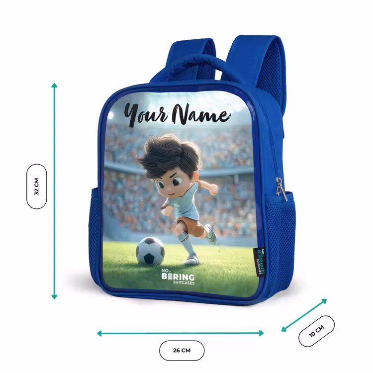 Kids backpack with name - Blue - Boy - Soccer - Stadium - Sunlight — 6