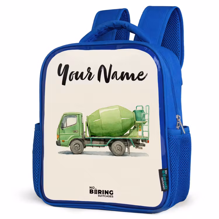 Kids backpack with name - Blue - Concrete mixer - Signed - Green — 7