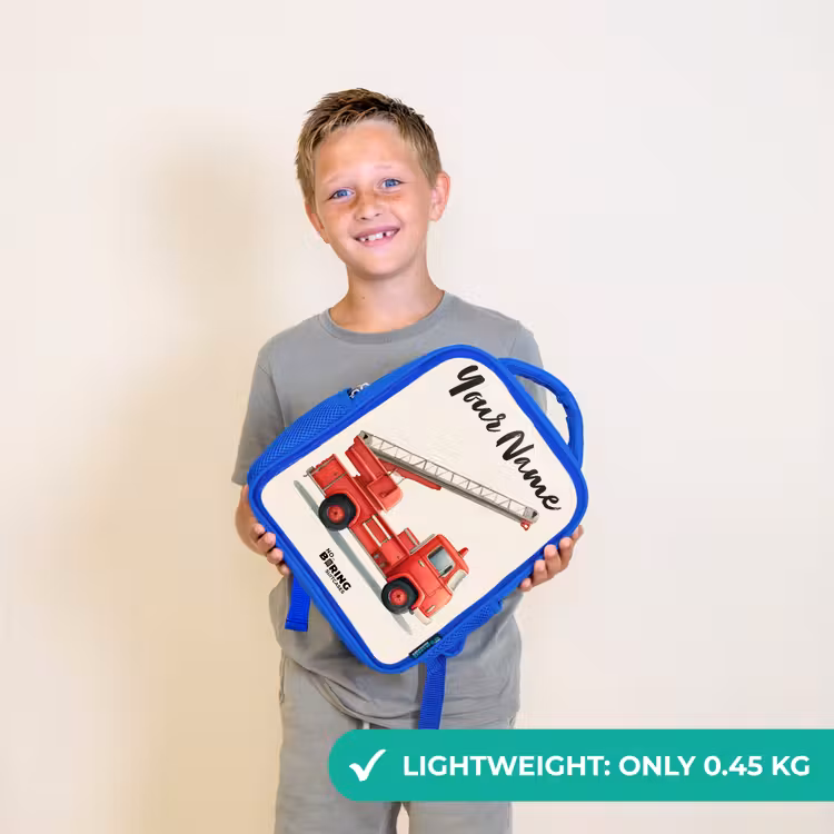 Kids backpack with name - Blue - Fire truck - Signed - Red — 3