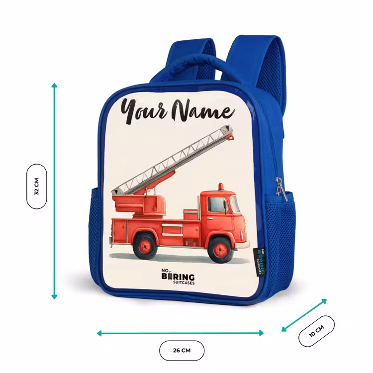 Kids backpack with name - Blue - Fire truck - Signed - Red — 6