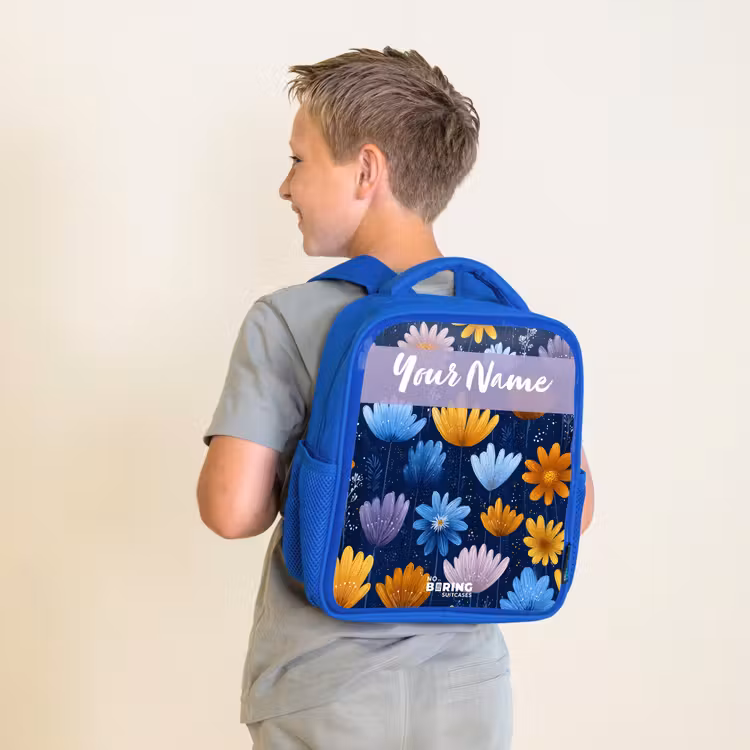 Kids backpack - Blue - Flowers - Pattern - Blue — 2