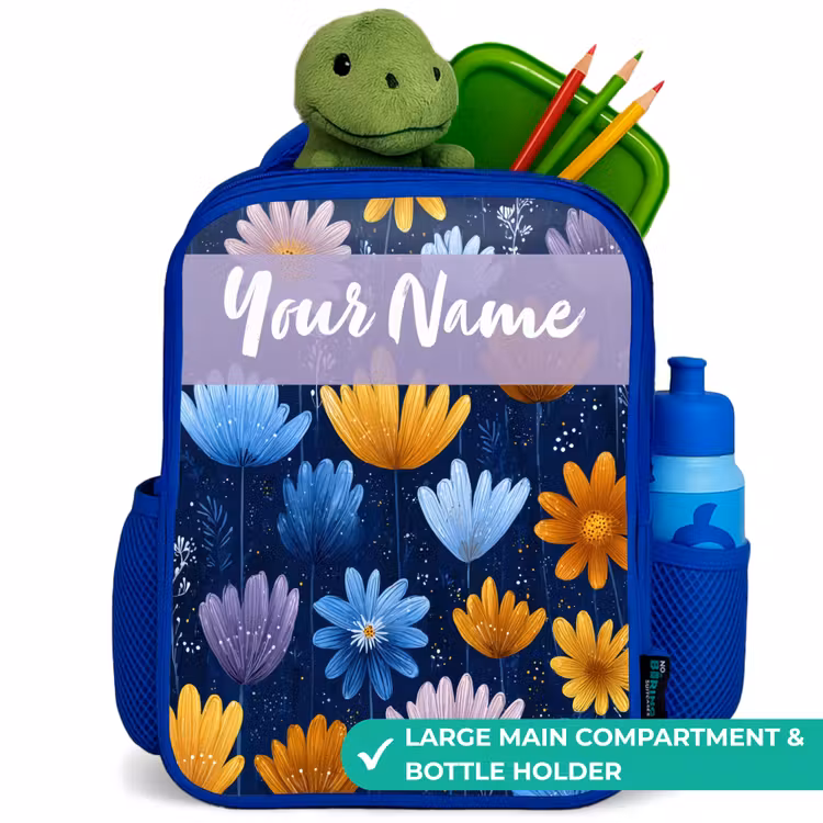 Kids backpack - Blue - Flowers - Pattern - Blue — 5