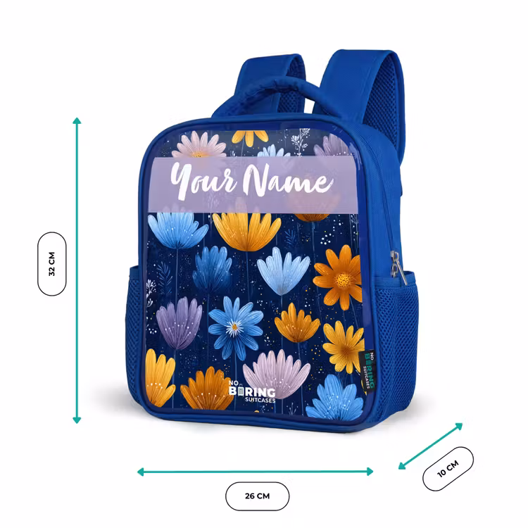Kids backpack - Blue - Flowers - Pattern - Blue — 6