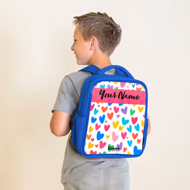 Kids backpack - Blue - Hearts - Colorful - Pattern — 2