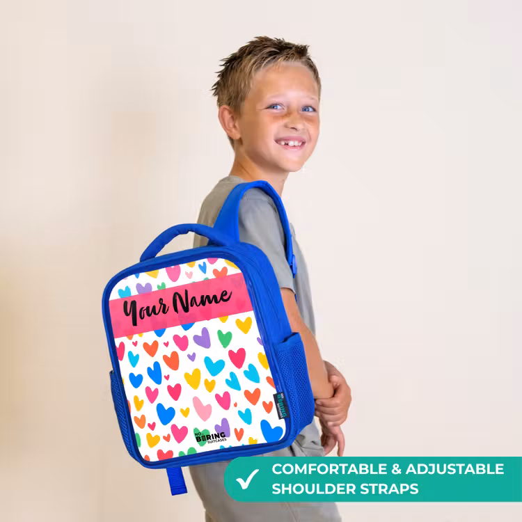 Kids backpack - Blue - Hearts - Colorful - Pattern — 4
