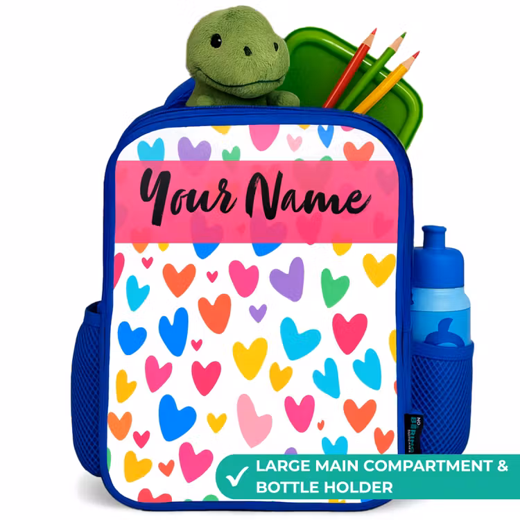 Kids backpack - Blue - Hearts - Colorful - Pattern — 5