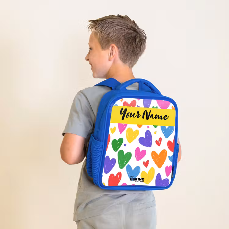 Kids backpack - Blue - Hearts - Pattern - Colorful — 2