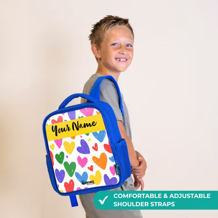 Kids backpack - Blue - Hearts - Pattern - Colorful — 4