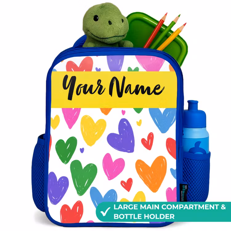 Kids backpack - Blue - Hearts - Pattern - Colorful — 5