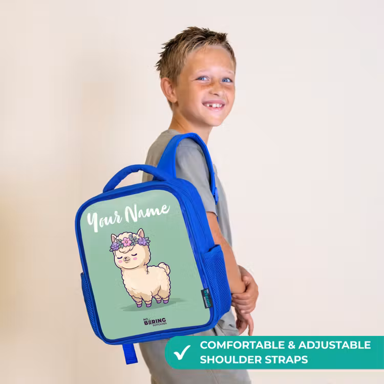 Kids backpack with name - Blue - Kawai - Alpaca - Green — 4