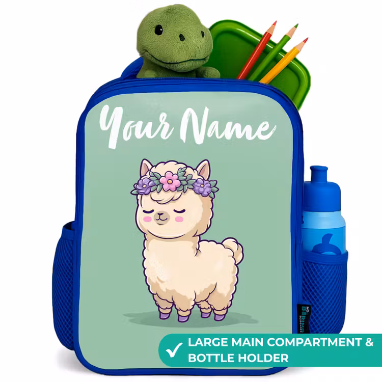 Kids backpack with name - Blue - Kawai - Alpaca - Green — 5