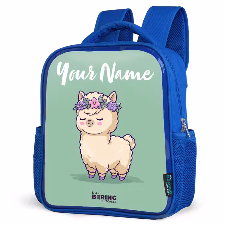 Kids backpack with name - Blue - Kawai - Alpaca - Green — 7