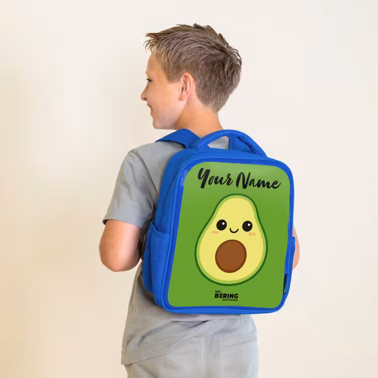 Kids backpack with name - Blue - Kawai - Avocado - Green — 2