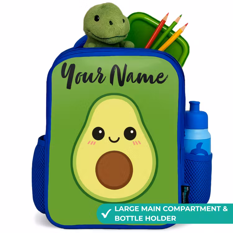 Kids backpack with name - Blue - Kawai - Avocado - Green — 5