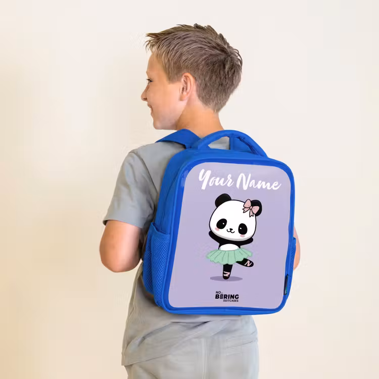 Kids backpack with name - Blue - Kawai - Ballet - Panda — 2