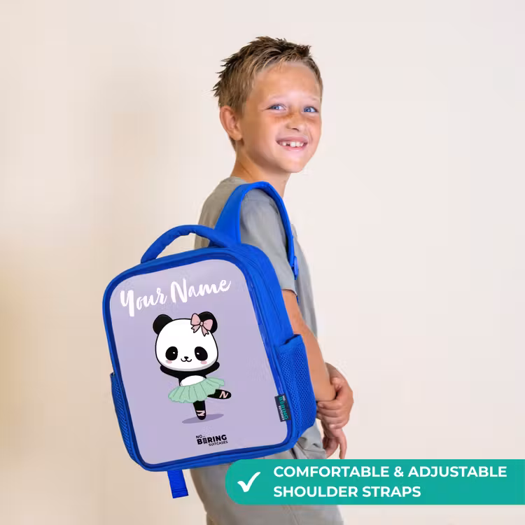 Kids backpack with name - Blue - Kawai - Ballet - Panda — 4