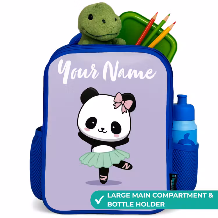 Kids backpack with name - Blue - Kawai - Ballet - Panda — 5