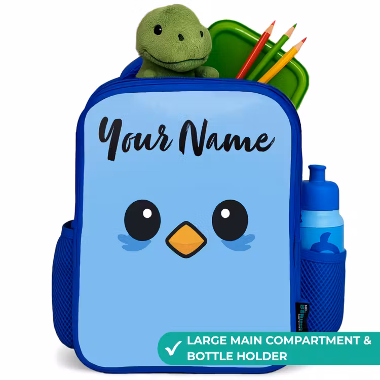 Kids backpack with name - Blue - Kawai - Bird - Blue — 5