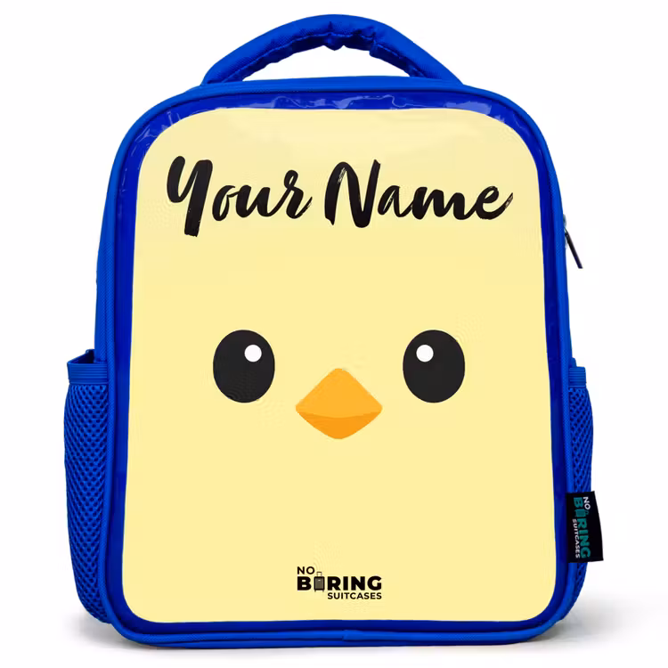 Kids backpack with name - Blue - Kawai - Chick - Yellow — 1