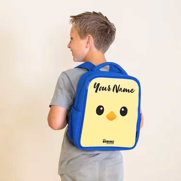 Kids backpack with name - Blue - Kawai - Chick - Yellow — 2